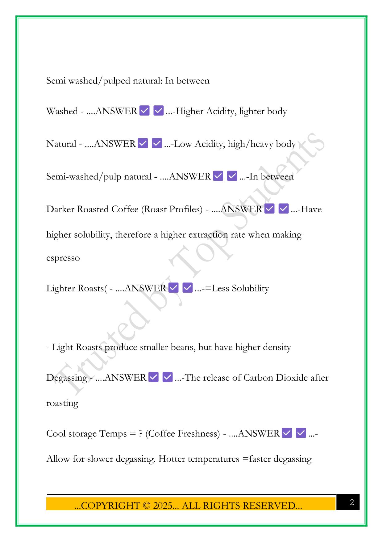 SCA BARISTA INTERMEDIATE COURSE EXAM 2025 QUESTIONS AND ANSWERS