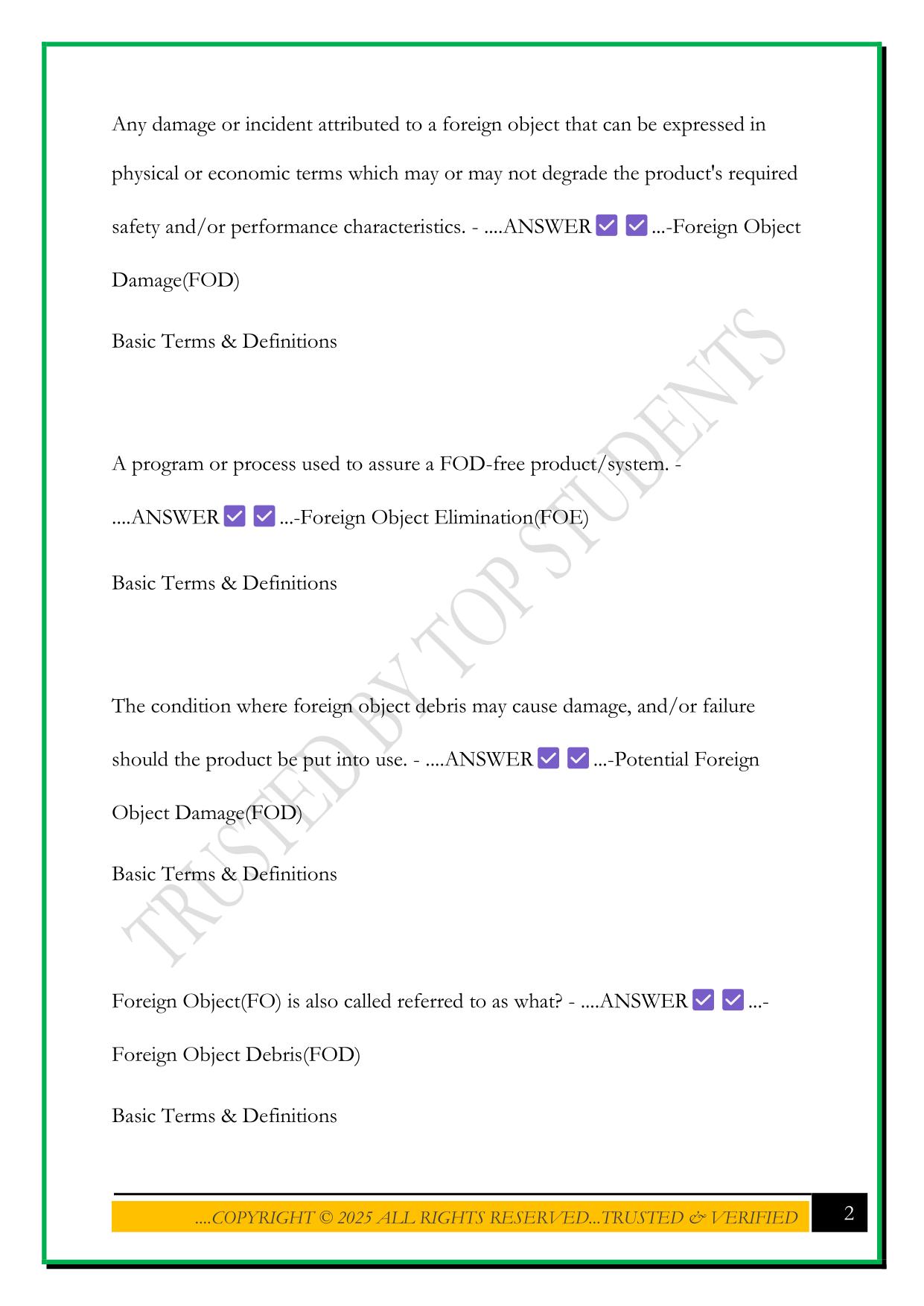 NCATT FOE EXAM 2025 QUESTIONS AND ANSWERS