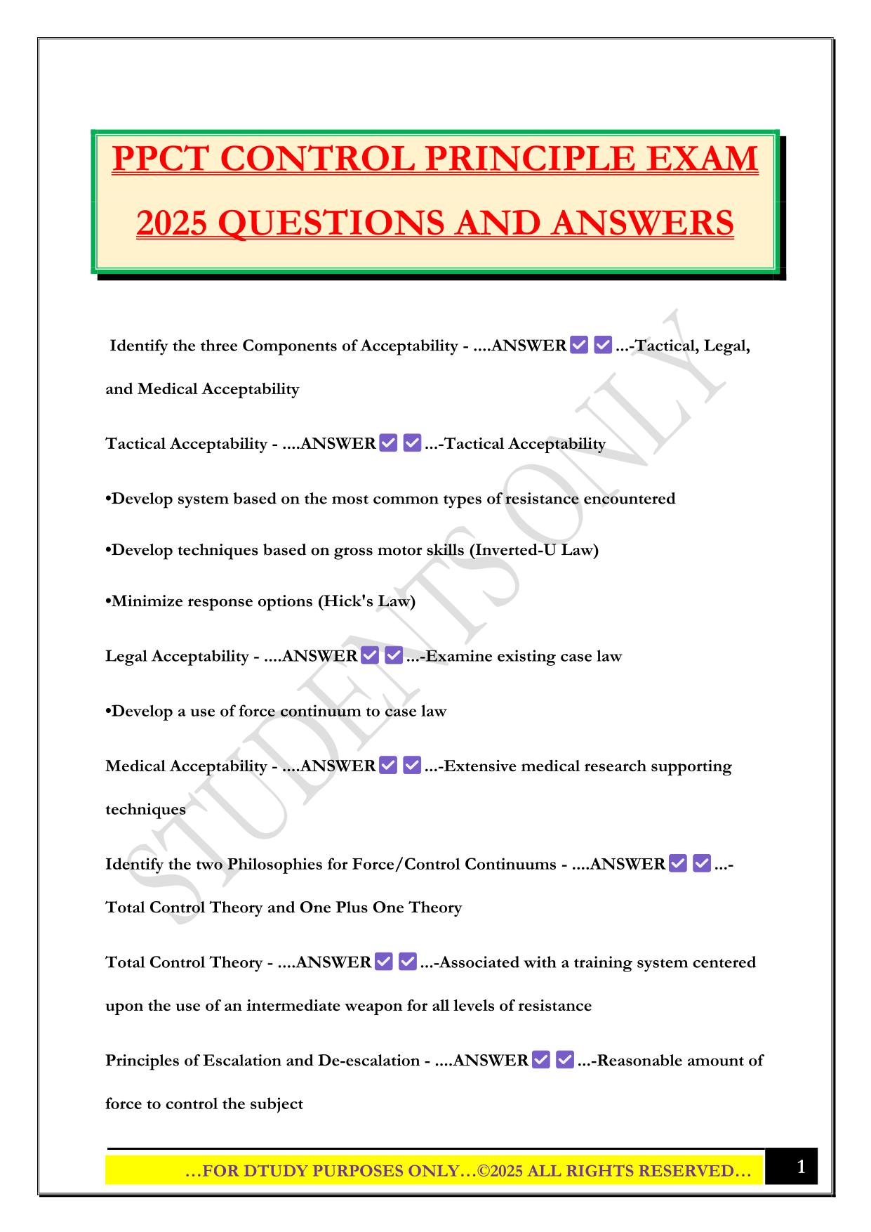 PPCT CONTROL PRINCIPLE EXAM 2025 QUESTIONS AND ANSWERS