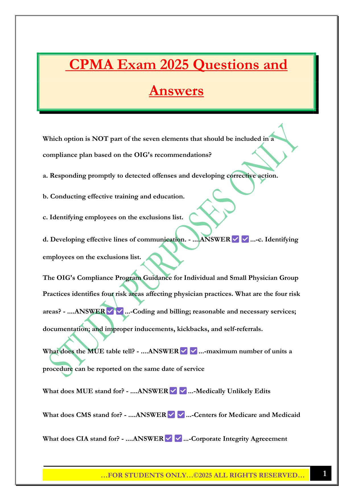 CPMA Exam 2025 Questions and Answers