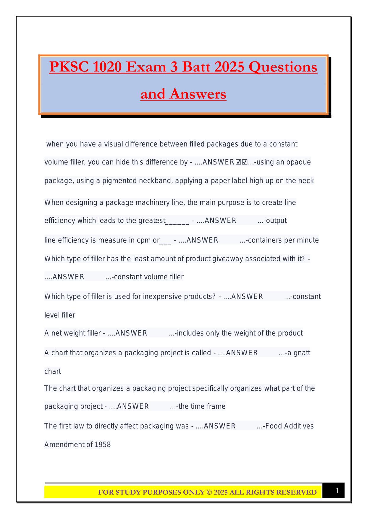 PKSC 1020 Exam 3 Batt 2025 Questions and Answers