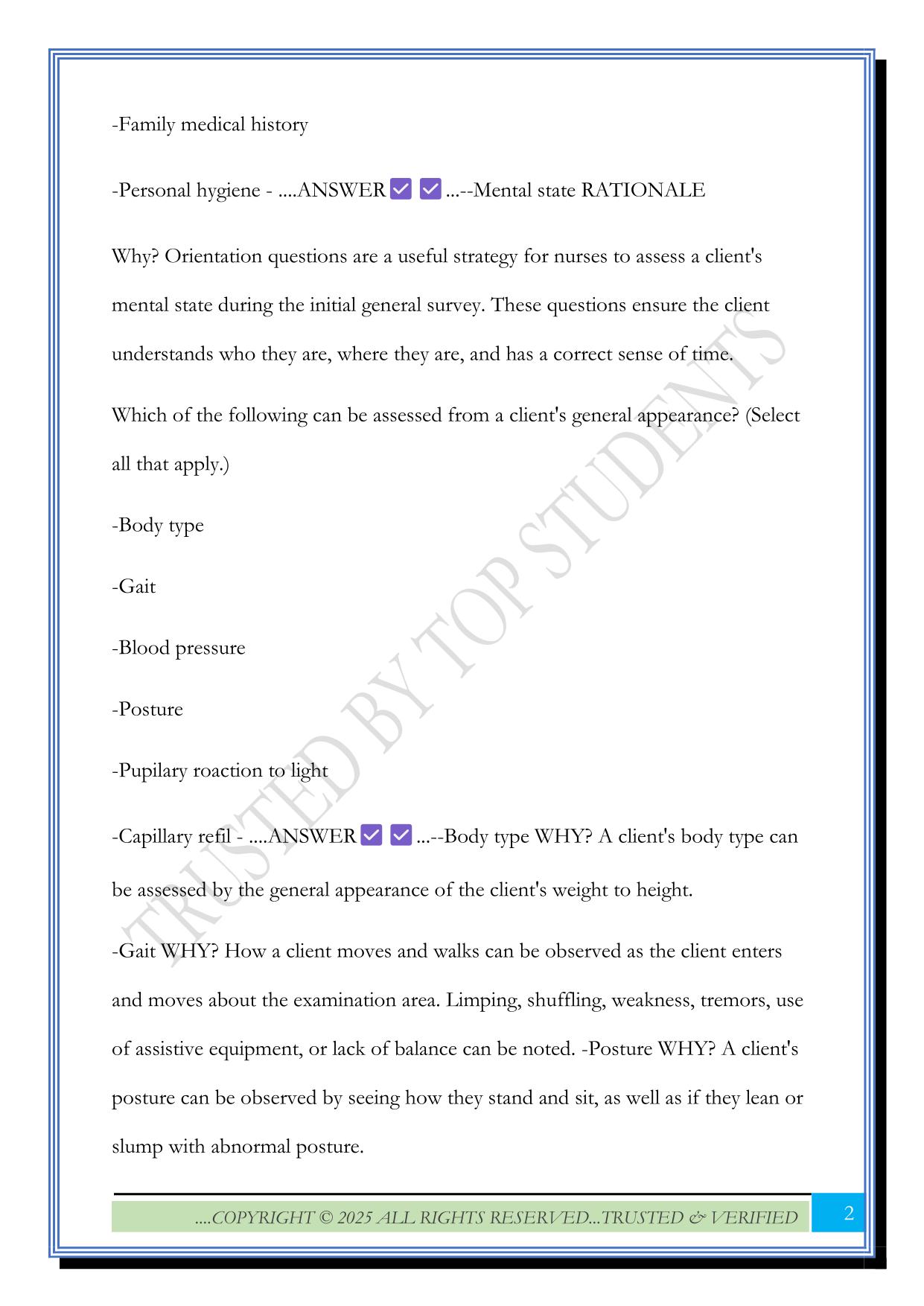 ATI Head to toe health assess Exam 2025 Questions and Answers