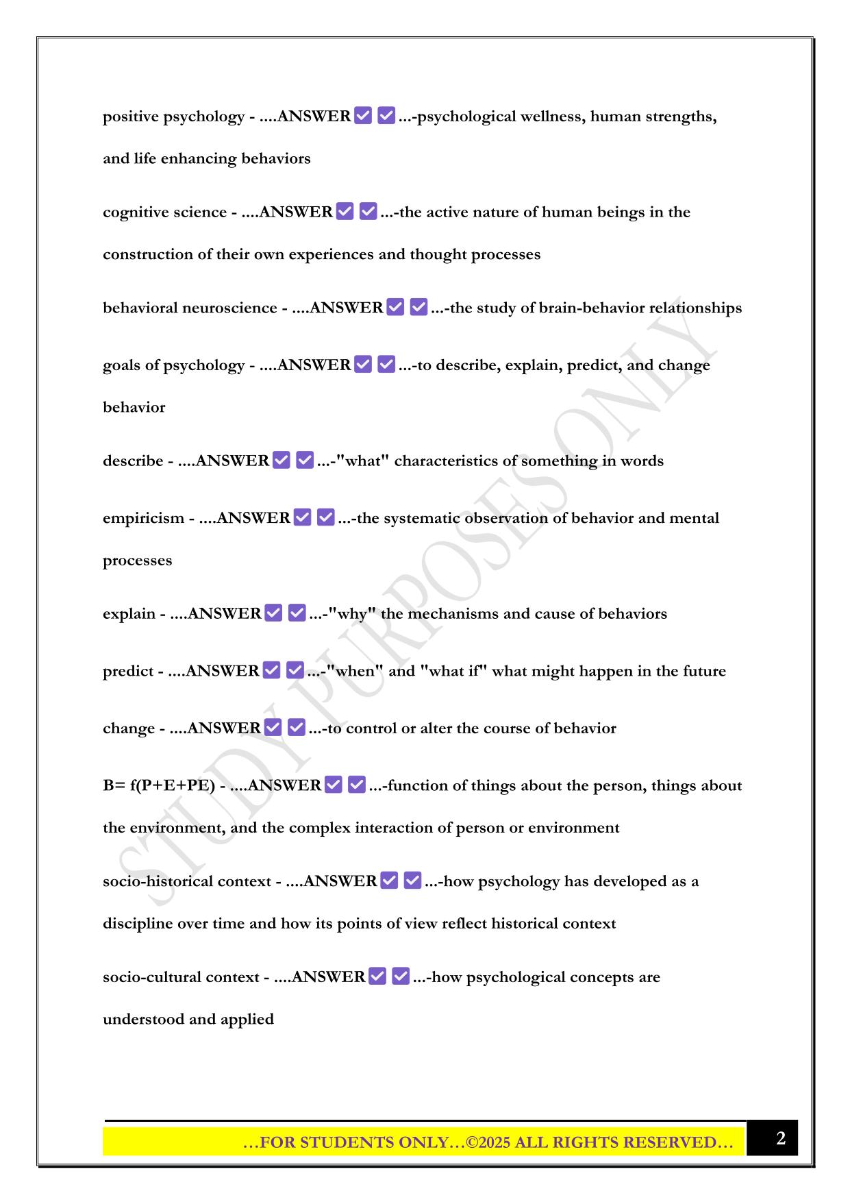 IUPUI B110 Psychology Exam 1 Chapter 1 & 2 2025 Questions and Answers