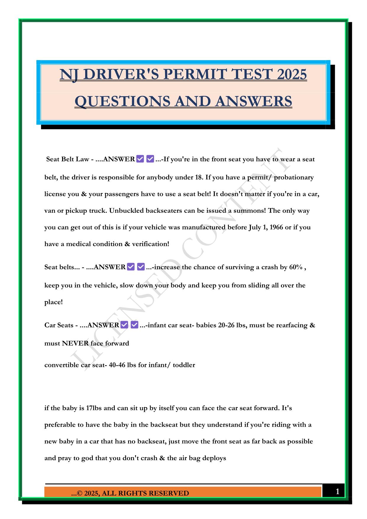 NJ DRIVER'S PERMIT TEST 2025 QUESTIONS AND ANSWERS