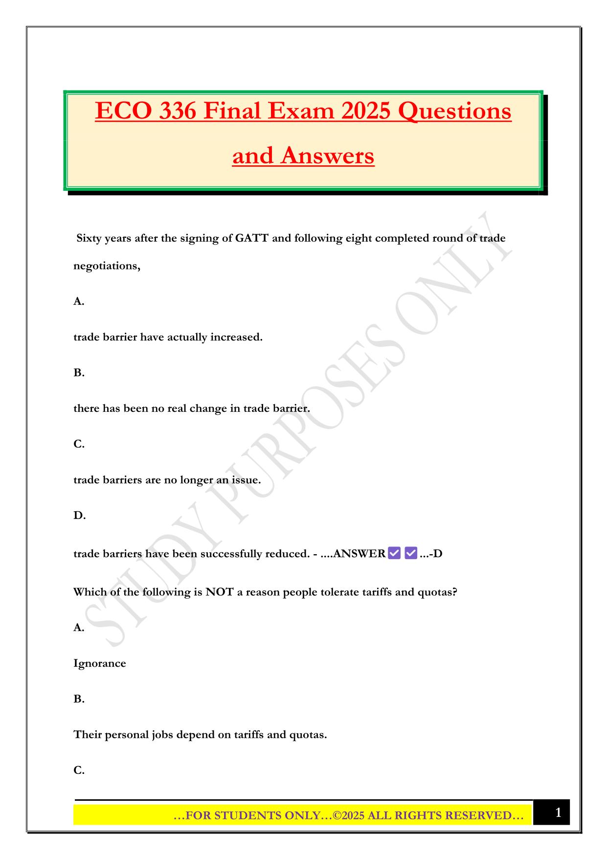 ECO 336 Final Exam 2025 Questions and Answers