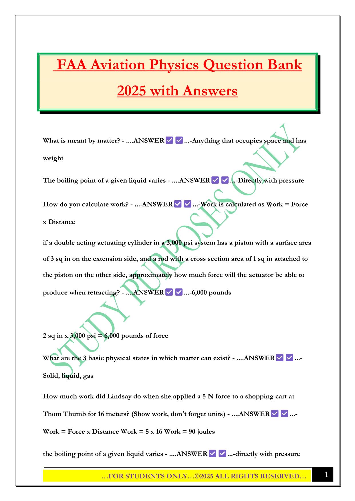 FAA Aviation Physics Question Bank 2025 with Answers