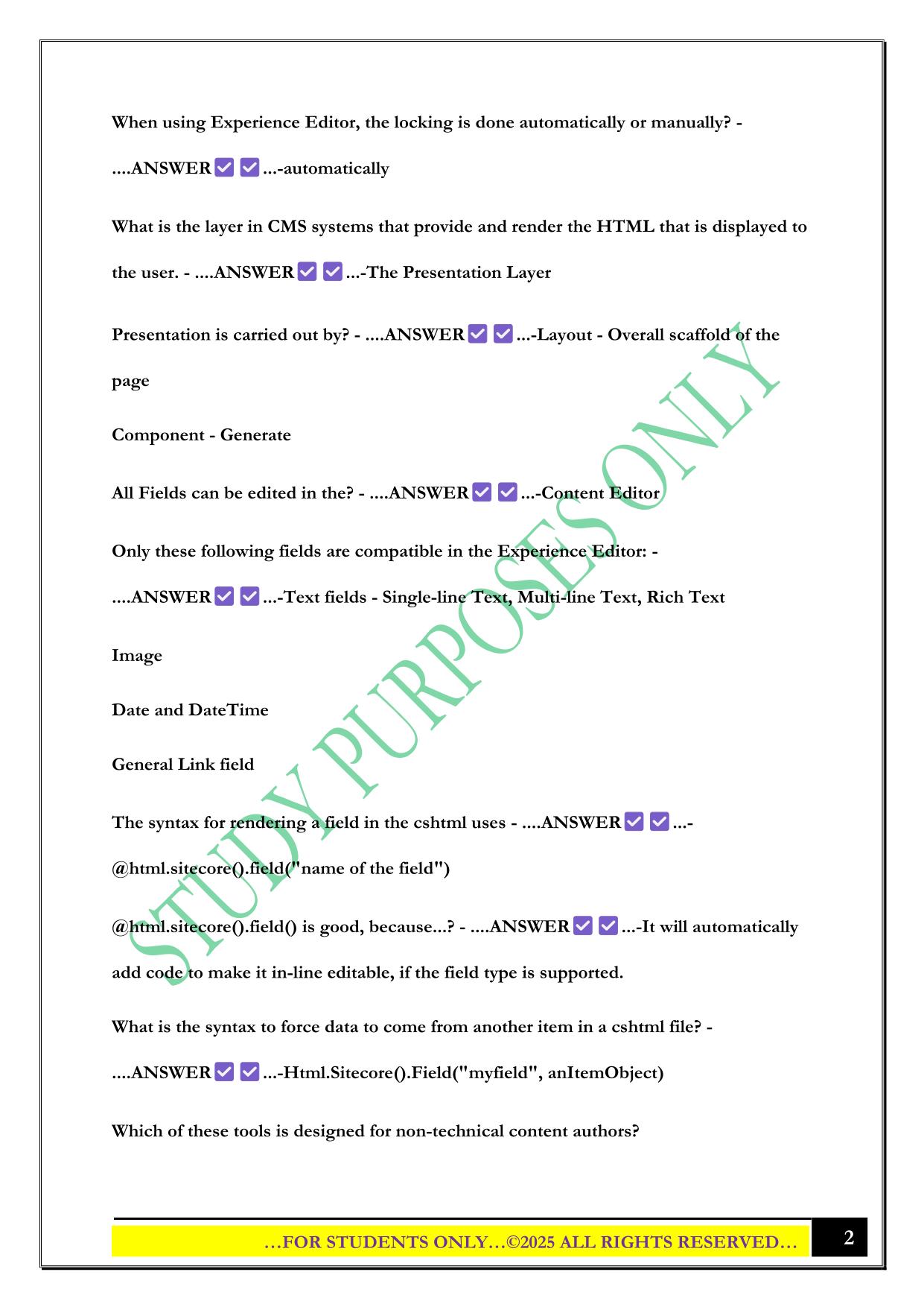 Sitecore Developer Cert Exam 2025 Questions and Answers