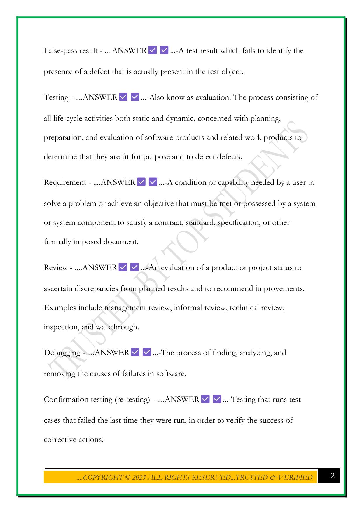 ISTQB FOUNDATION LEVEL EXAM 2025 QUESTIONS AND ANSWERS
