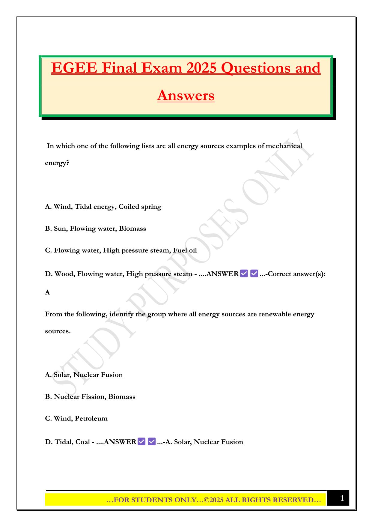 EGEE Final Exam 2025 Questions and Answers