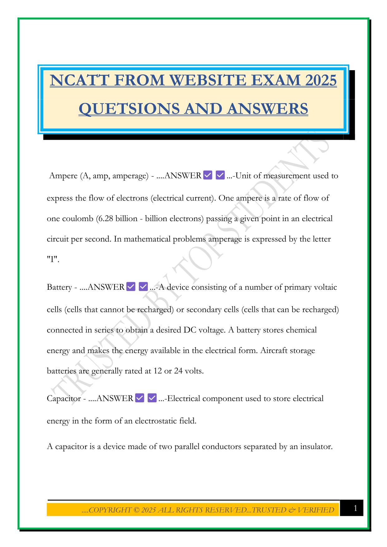 NCATT FROM WEBSITE EXAM 2025 QUETSIONS AND ANSWERS