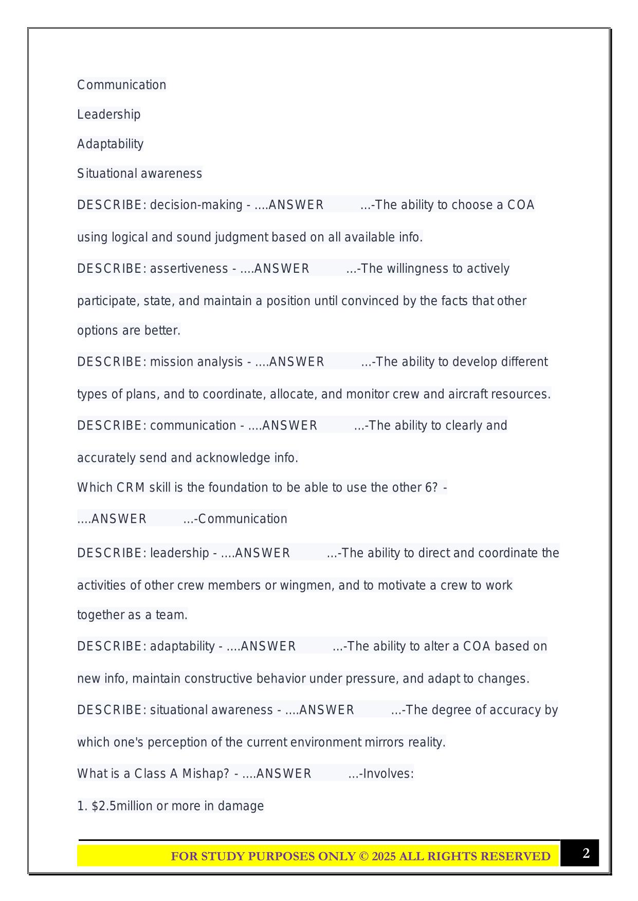 NIFE 2 - Ground School/STAN Exam 2025 Questions and Answers