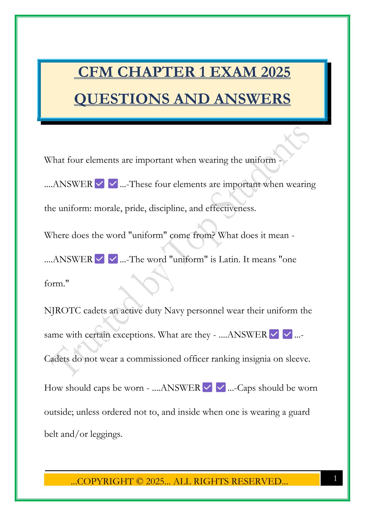 CFM CHAPTER 1 EXAM 2025 QUESTIONS AND ANSWERS