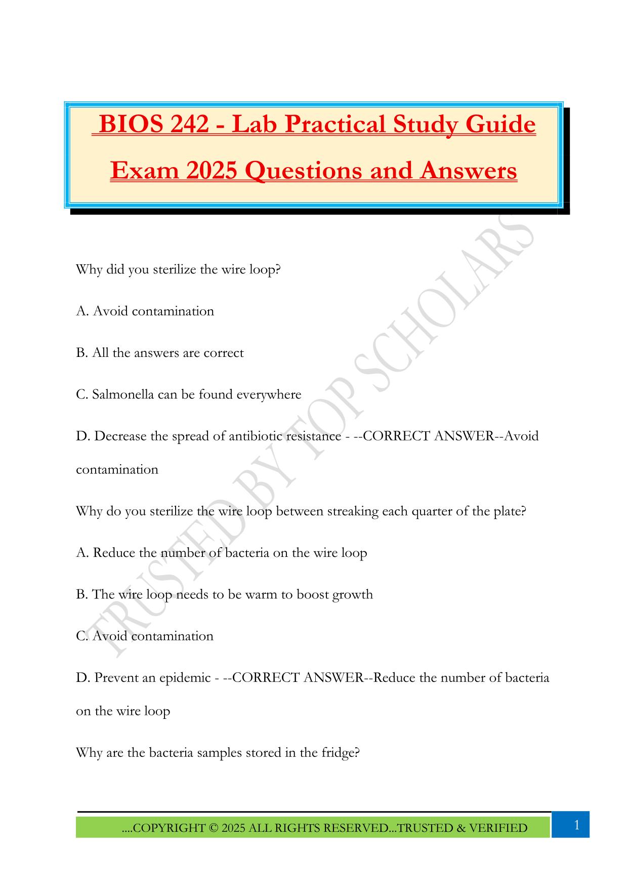 BIOS 242 - Lab Practical Study Guide Exam 2025 Questions and Answers