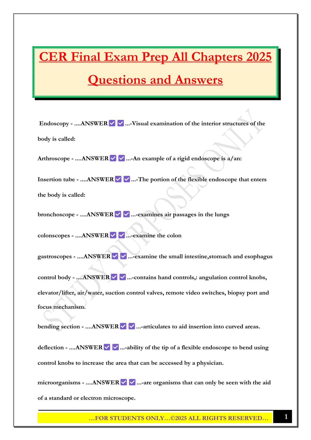CER Final Exam Prep All Chapters 2025 Questions and Answers