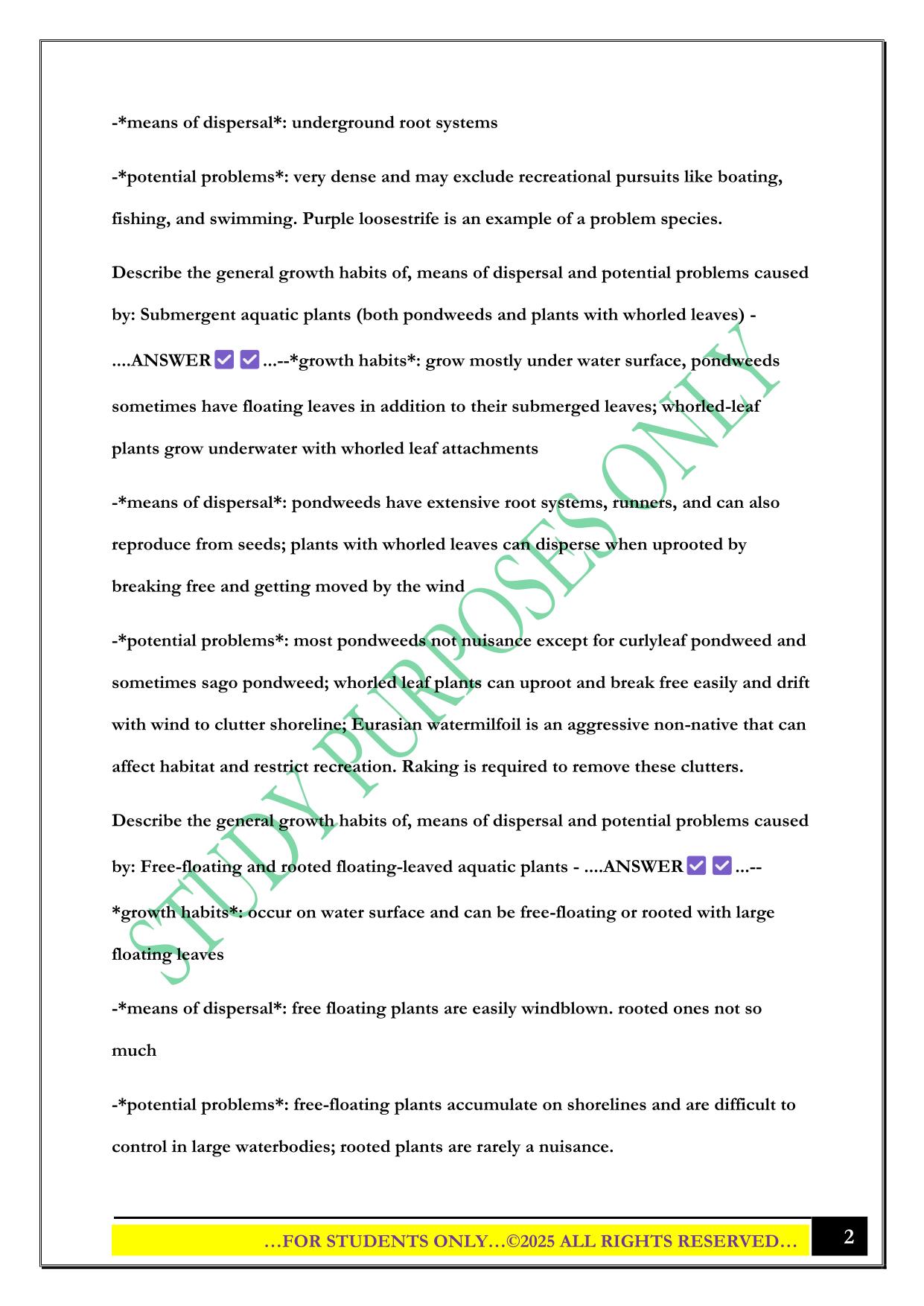 5.0 Aquatic & Mosquito Exam 2025 Questions and Answers