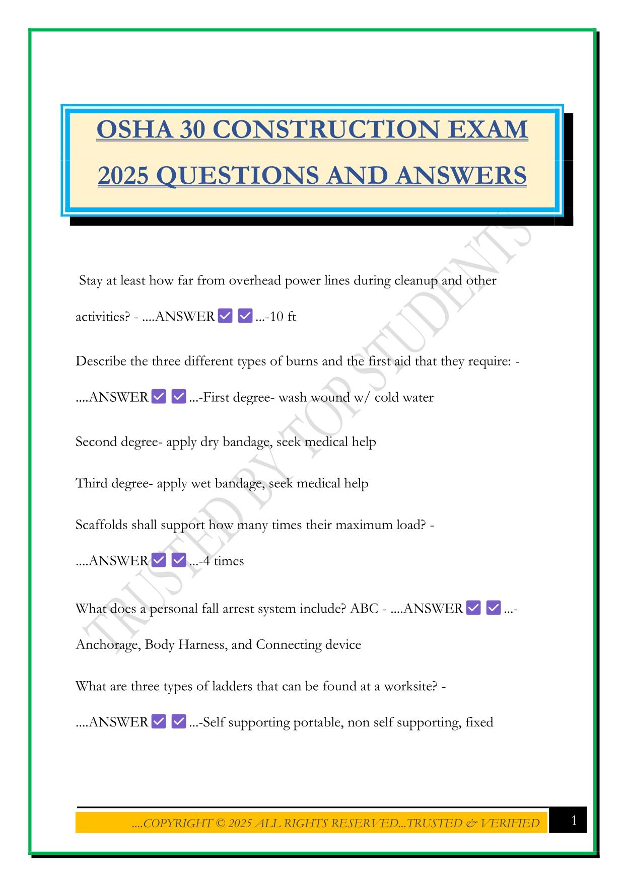 OSHA 30 CONSTRUCTION EXAM 2025 QUESTIONS AND ANSWERS