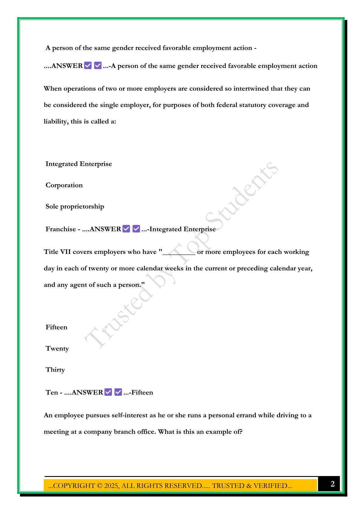 WGU EMPLOYMENT LAW C233 EXAM 2025 QUESTIONS AND ANSWERS