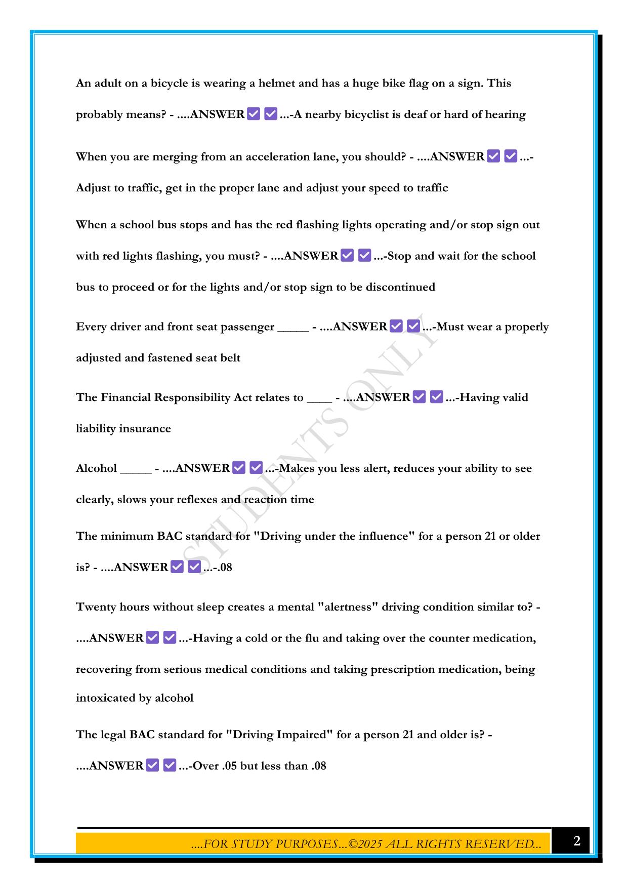 OKLAHOMA DRIVERS PERMIT TEST 2025 QUESTIONS AND ANSWERS