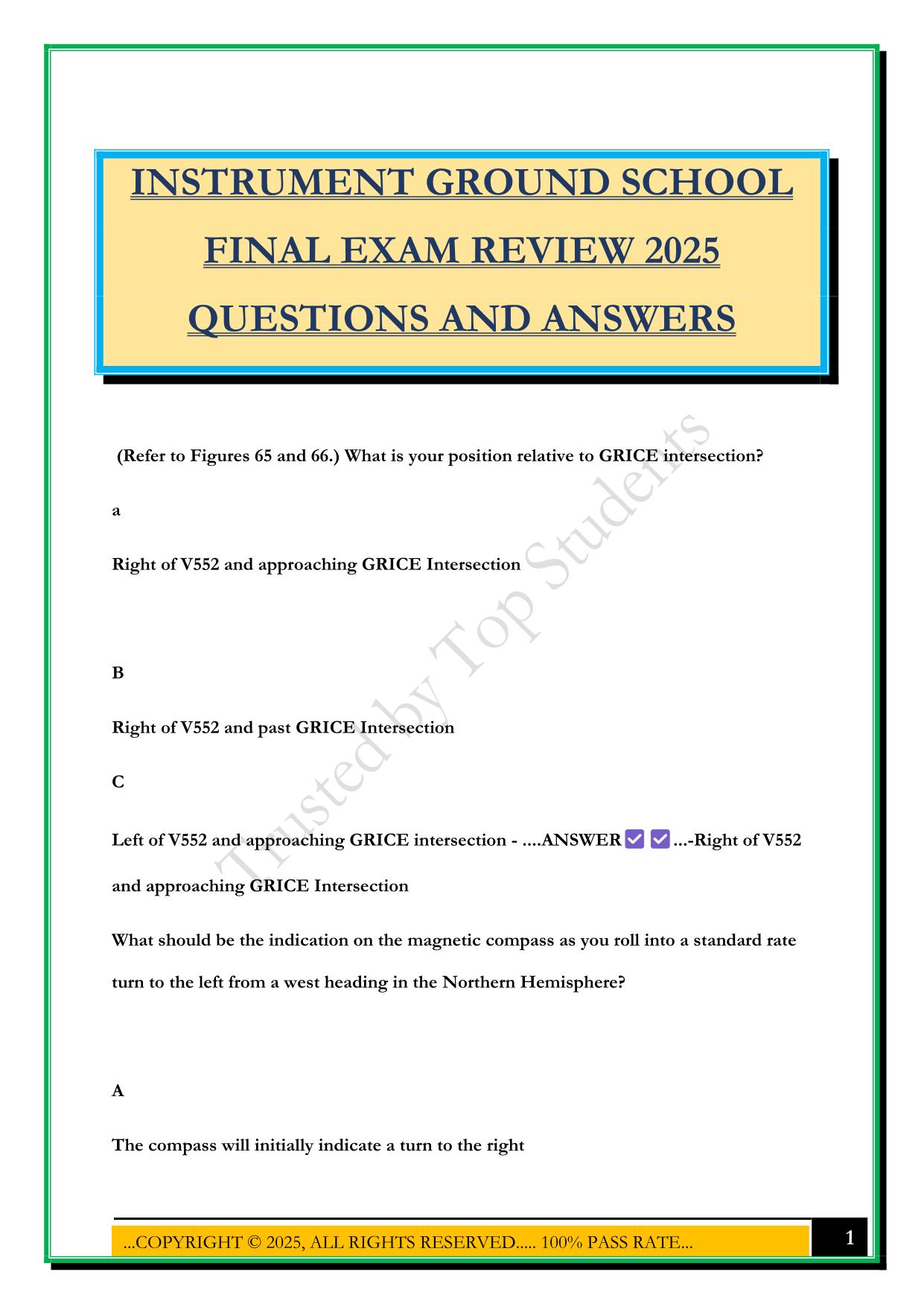 INSTRUMENT GROUND SCHOOL FINAL EXAM REVIEW 2025 QUESTIONS AND ANSWERS