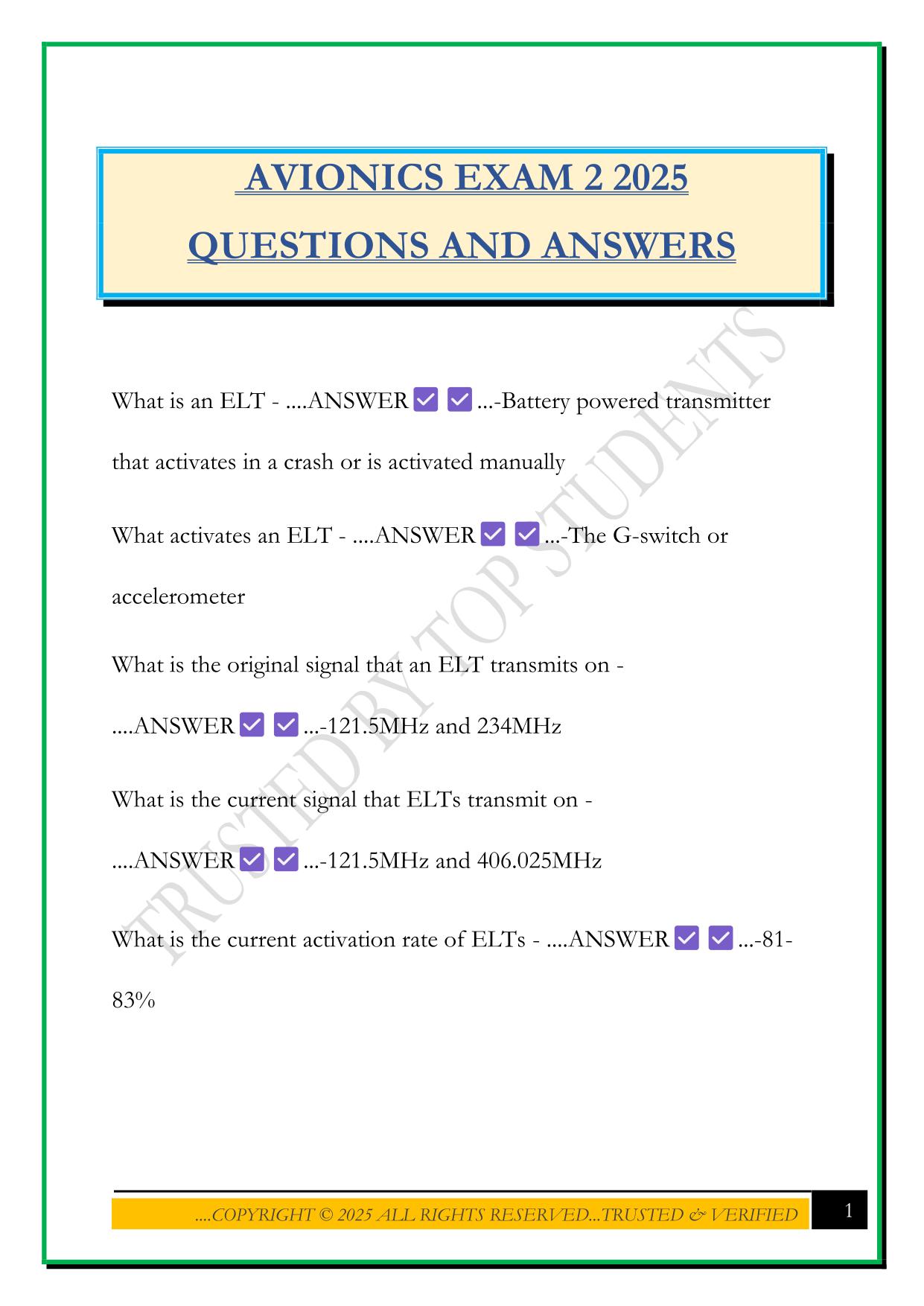 AVIONICS EXAM 2 2025 QUESTIONS AND ANSWERS