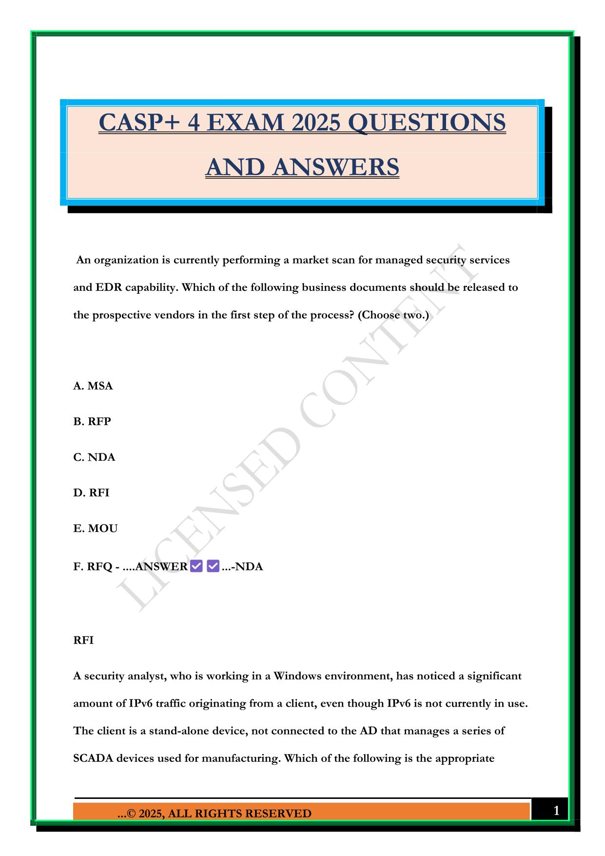 CASP+ 4 EXAM 2025 QUESTIONS AND ANSWERS