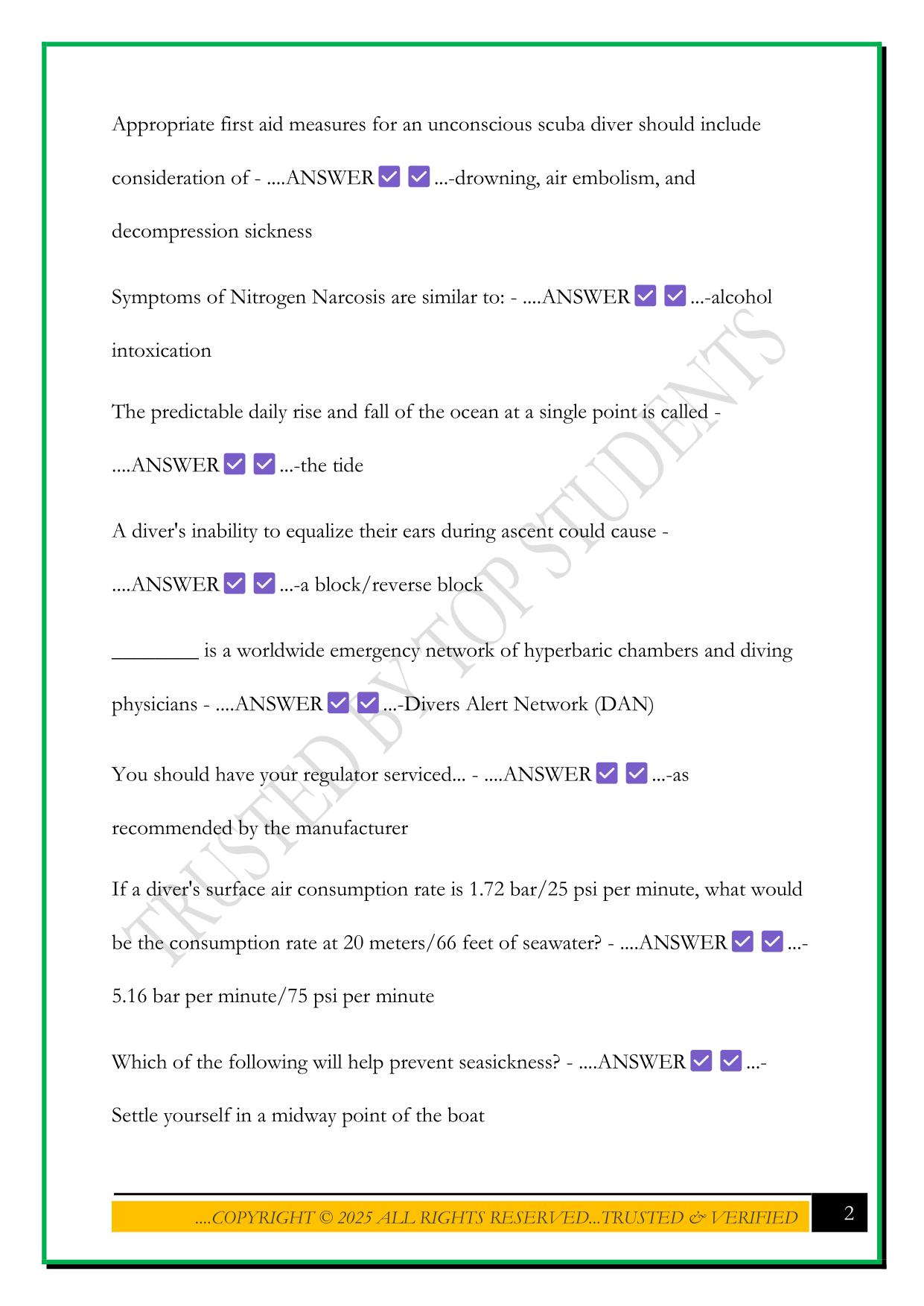 NAUI OPEN WATER SCUBA DIVING FINAL EXAM 2025 QUESTIONS AND ANSWERS