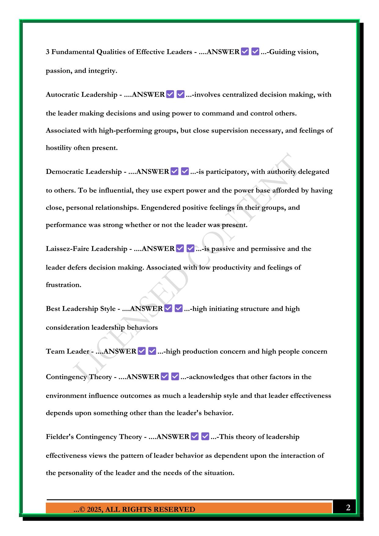 CHAPTER 1 NURSING LEADERSHIP & MANAGEMENT EXAM 2025 QUESTIONS AND ANSWERS