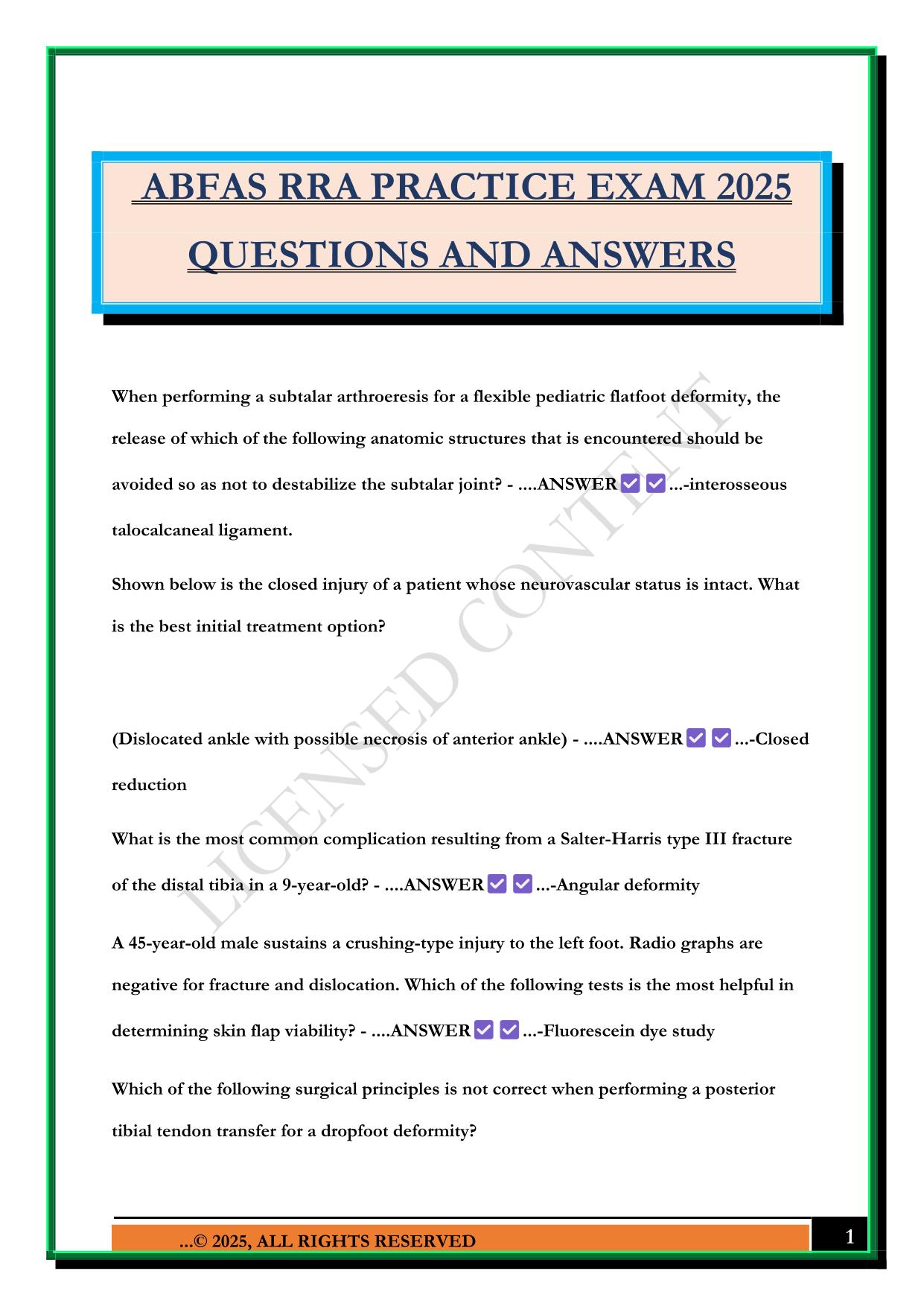 ABFAS RRA PRACTICE EXAM 2025 QUESTIONS AND ANSWERS