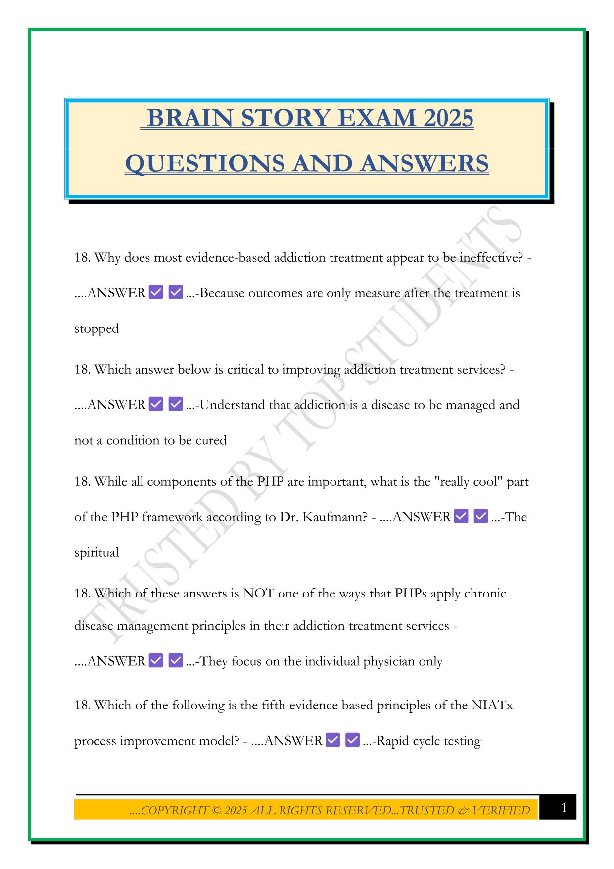 BRAIN STORY EXAM 2025 QUESTIONS AND ANSWERS