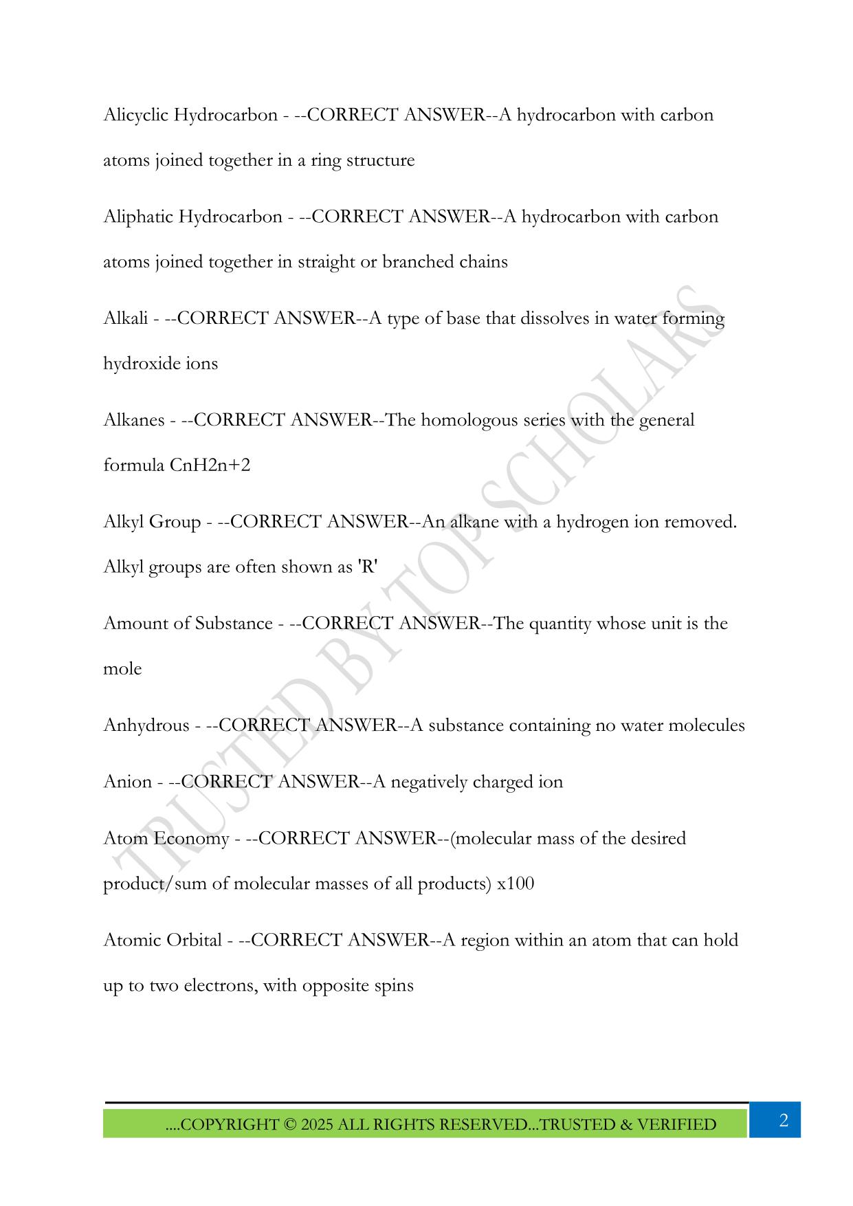 AQA A Level Chemistry Definitions Exam 2025 Questions and Answers