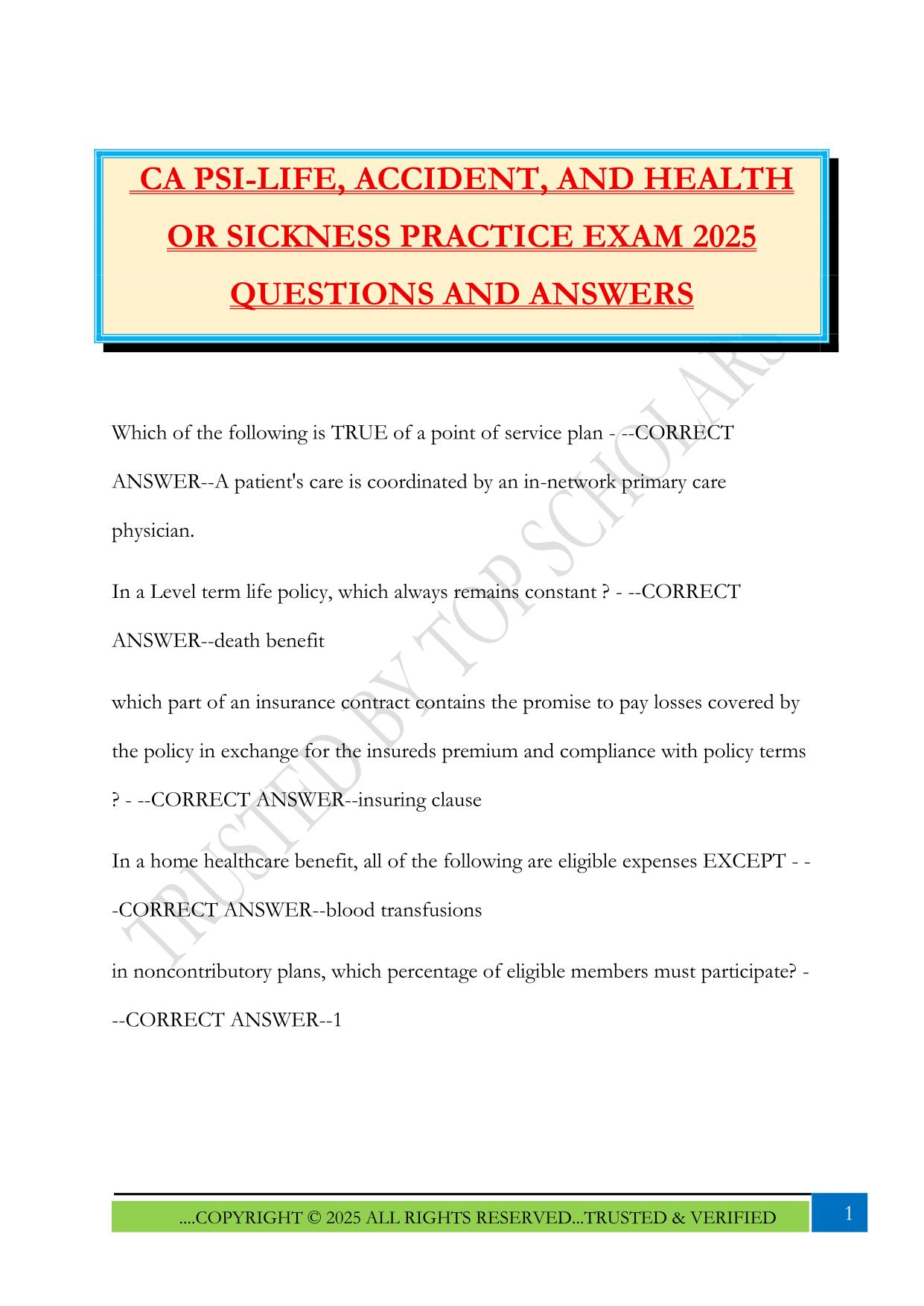 California Life and Health Fall 2025 Bundled Exams Questions and Answers |100% Pass Verified and Updated