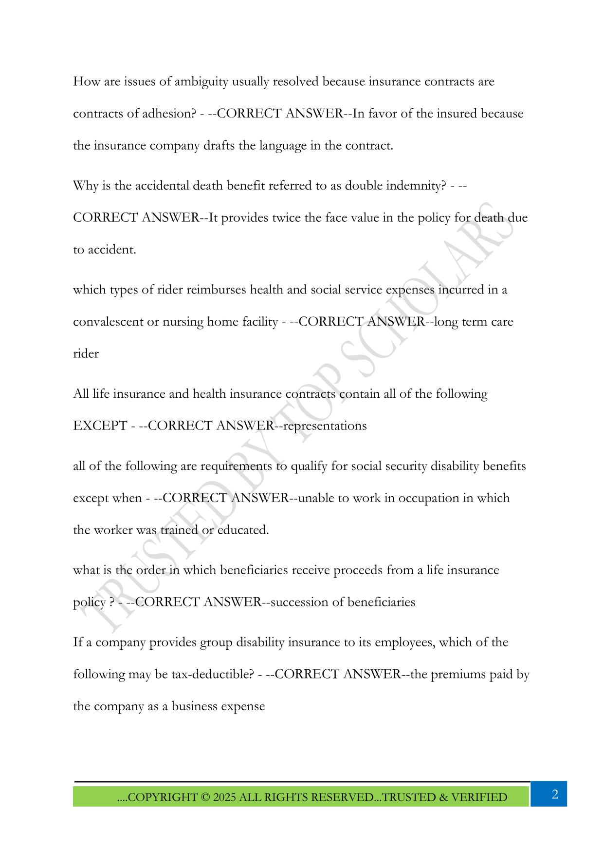CA PSI-LIFE, ACCIDENT, AND HEALTH OR SICKNESS PRACTICE EXAM 2025 QUESTIONS AND ANSWERS