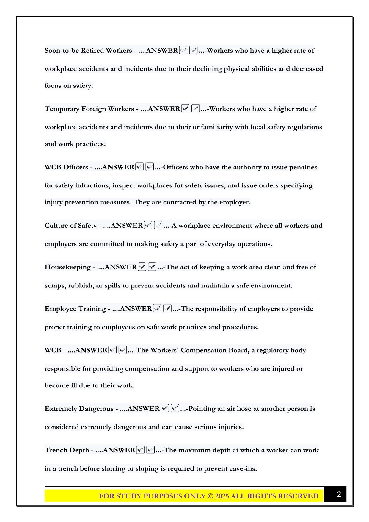Workplace Safety and WHMIS Exam 2025 Questions and Answers