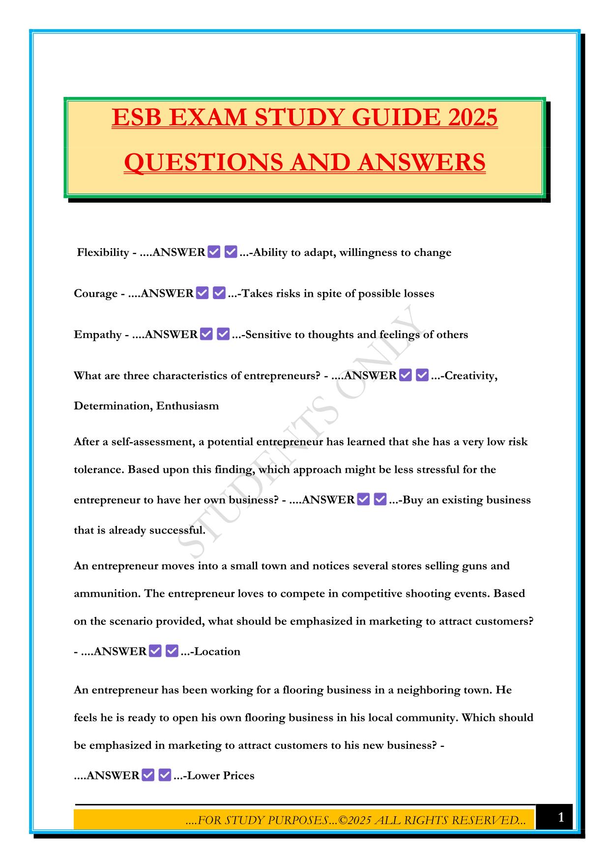 ESB EXAM STUDY GUIDE 2025 QUESTIONS AND ANSWERS