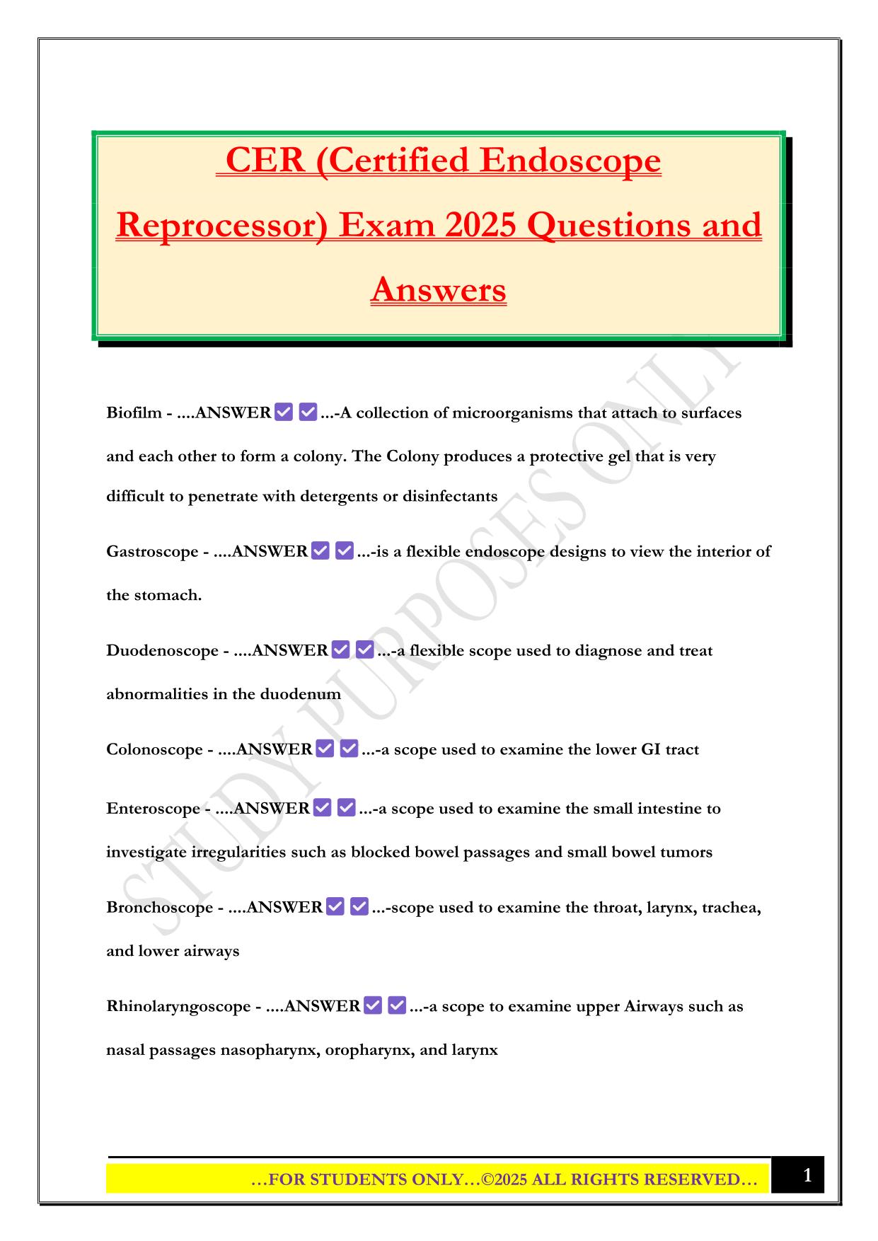 CER Bundled Exams 2025/2026 |Questions and Answers |100% Pass