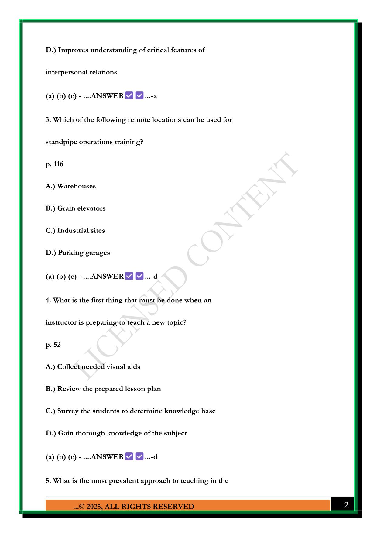 INSTRUCTOR 1 PRETEST IFSTA CH 1 TO CH9 EXAM 2025 QUESTIONS AND ANSWERS