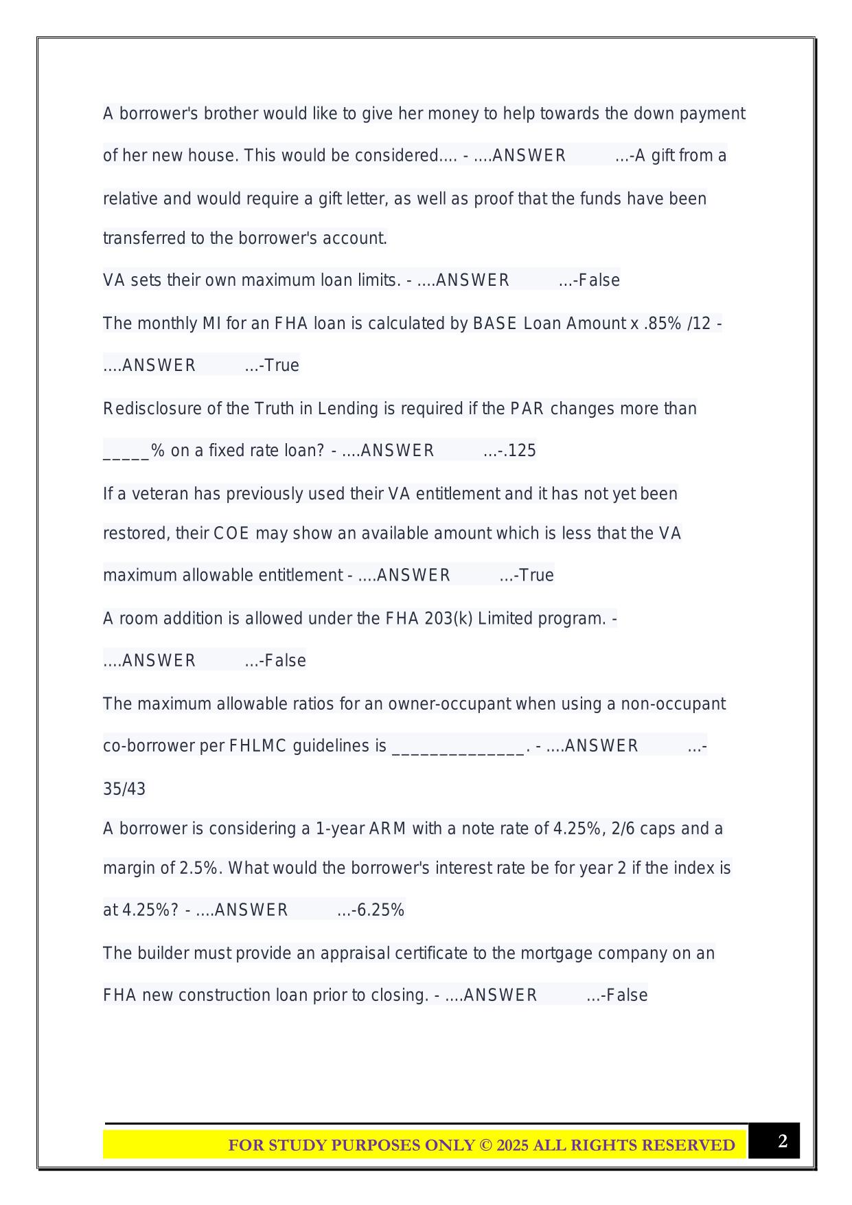 Xinnix Ground School Mortgage Final Exam 20-25 Questions and Answers