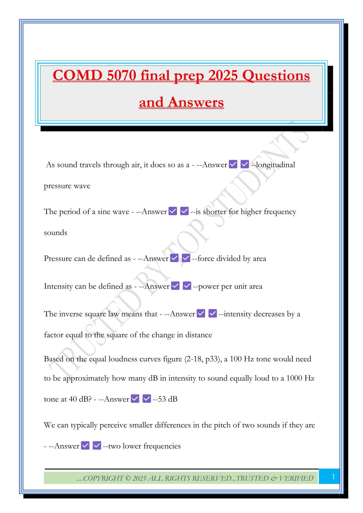COMD 5070 final prep 2025 Questions and Answers