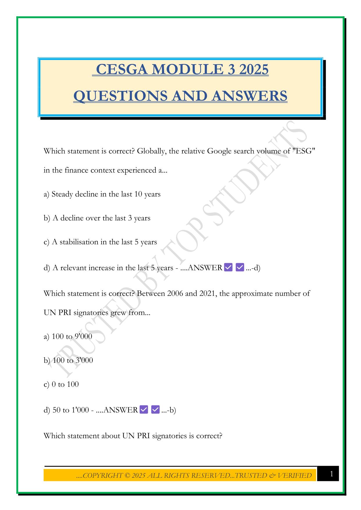 CESGA MODULE 3 2025 QUESTIONS AND ANSWERS
