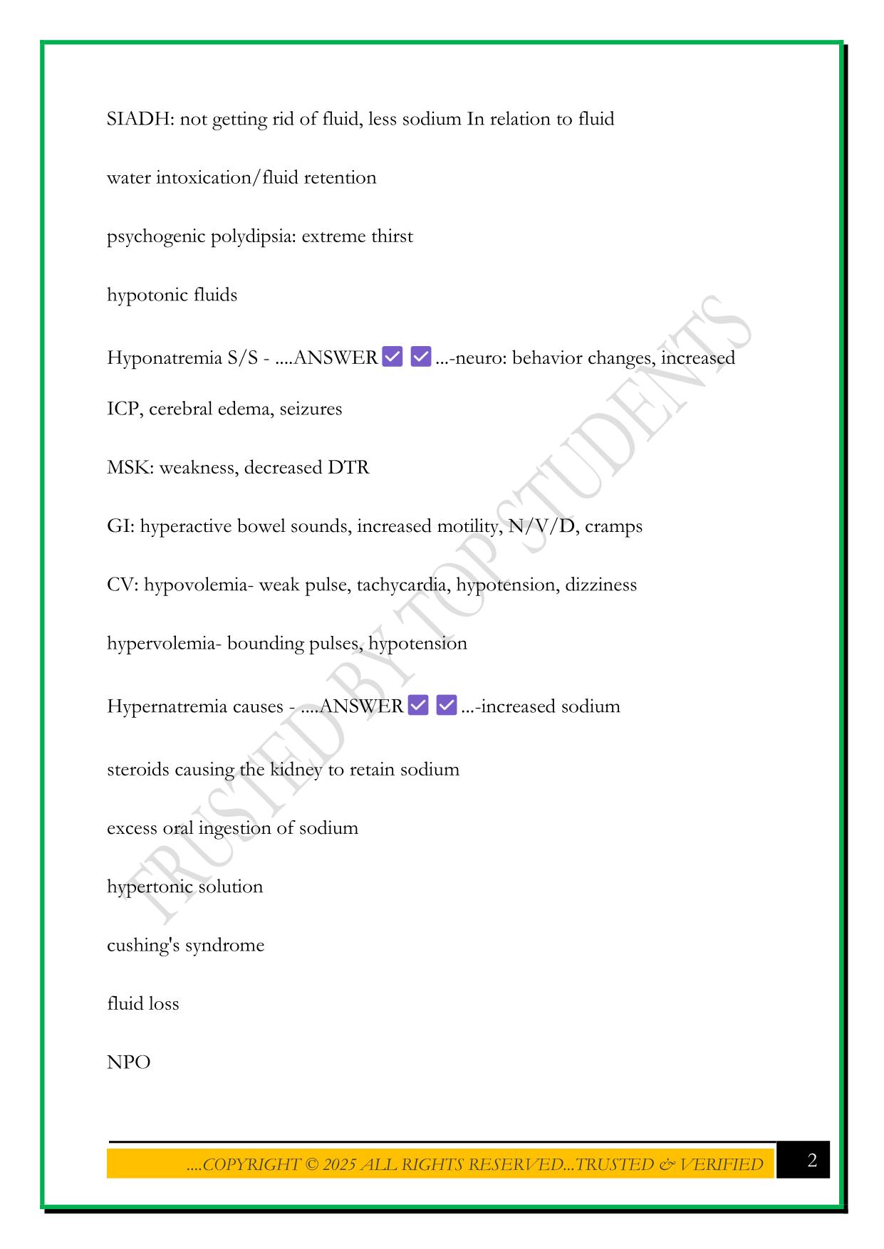 NURS 376 ELECTROLYTES EXAM 2025 QUESTIONS AND ANSWERS