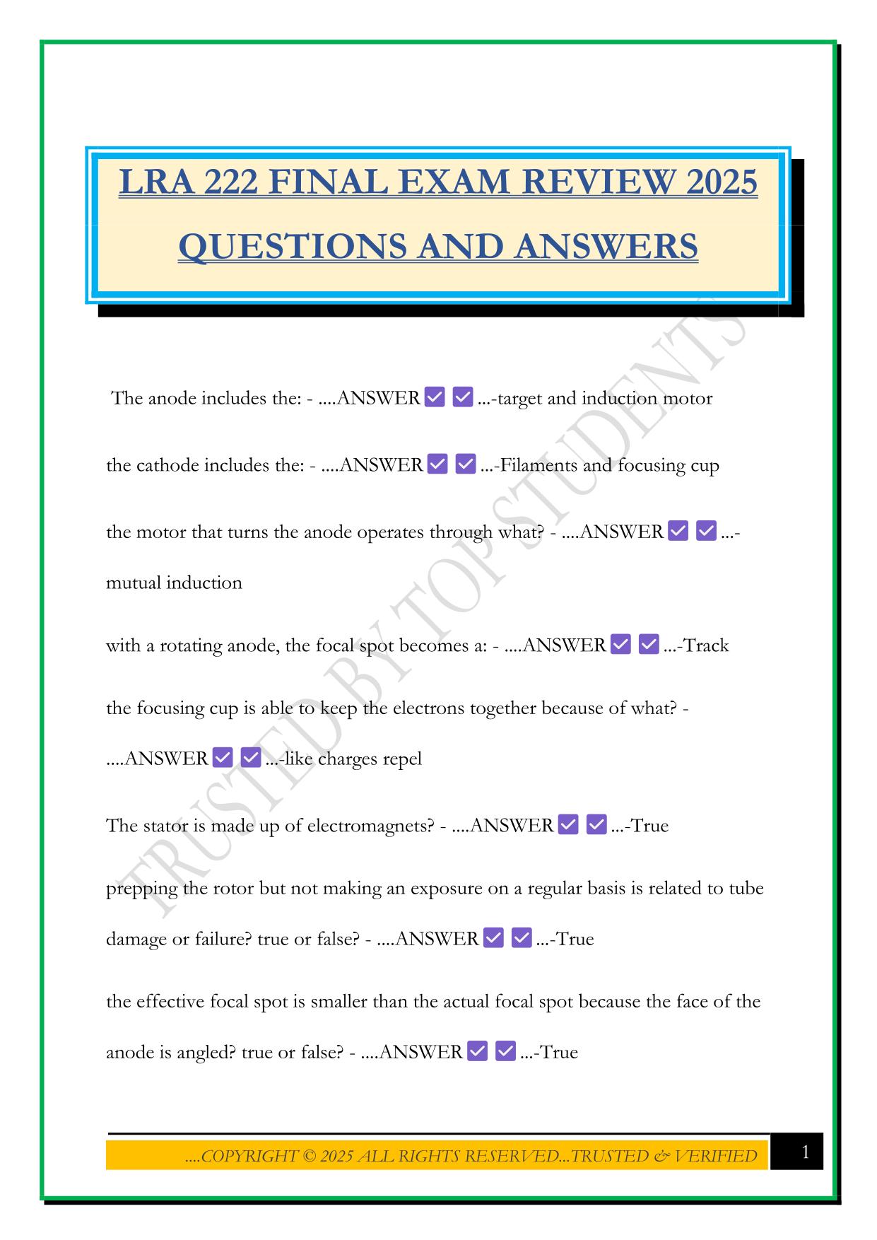 LRA 222 FINAL EXAM REVIEW 2025 QUESTIONS AND ANSWERS