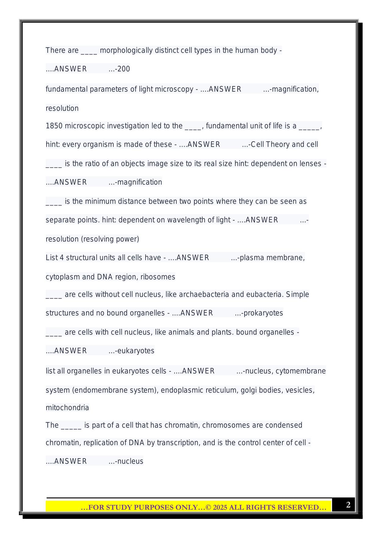 Bio 201 UWGB Pott exam 1 2025 Questions and Answers
