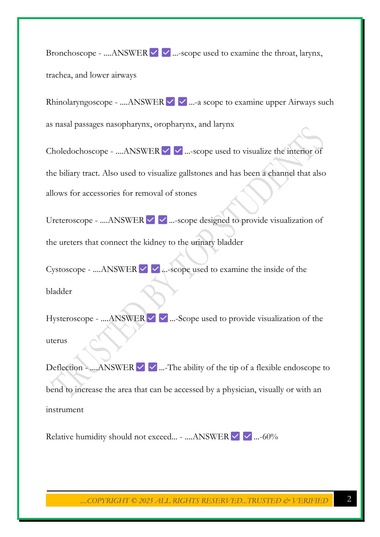 CER (CERTIFIED ENDOSCOPE REPROCESSOR) EXAM 2025 QUESTIONS AND ANSWERS