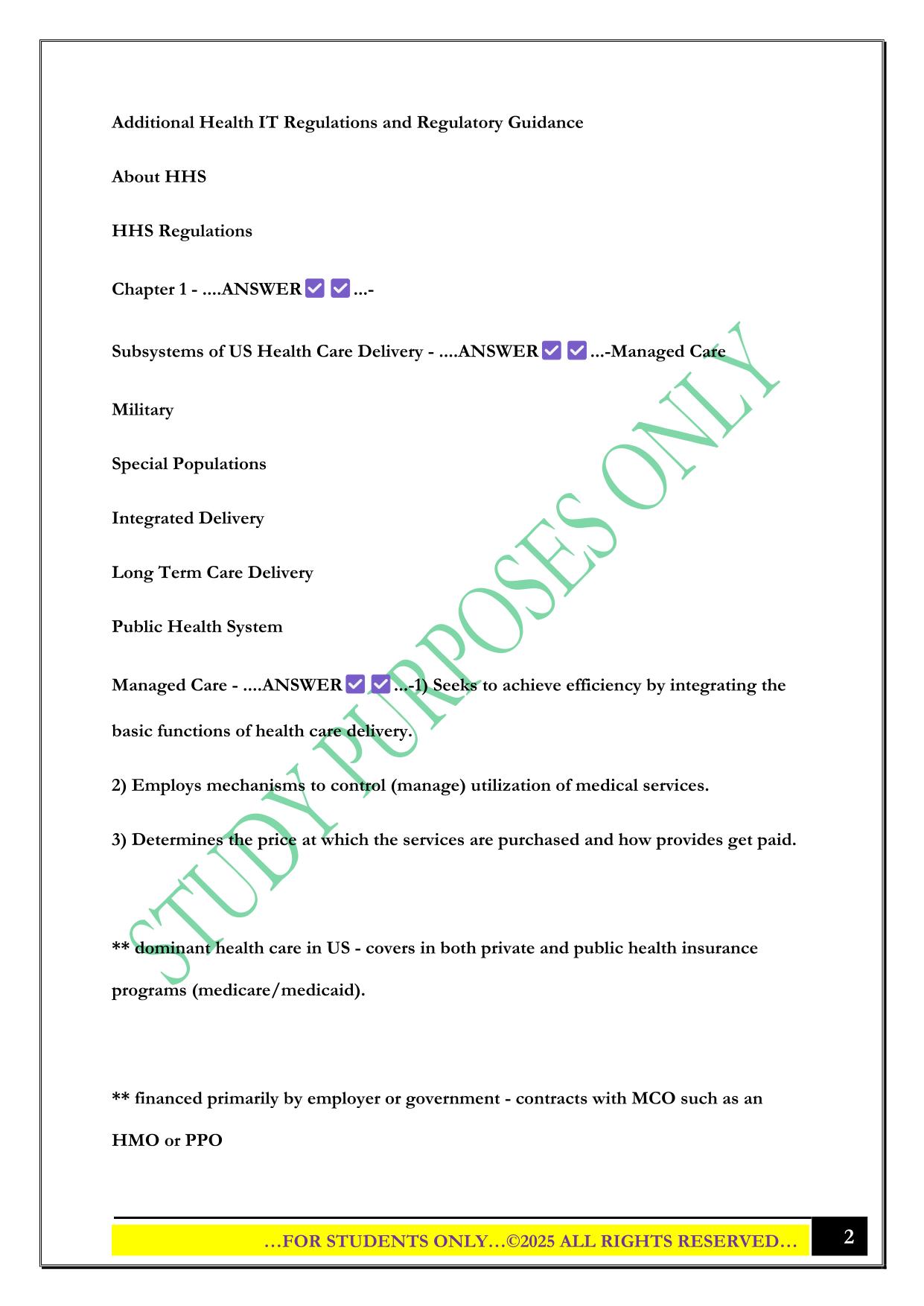 Healthcare Delivery Systems, Regulations , and Compliance Exam 2025 Questions and Answers
