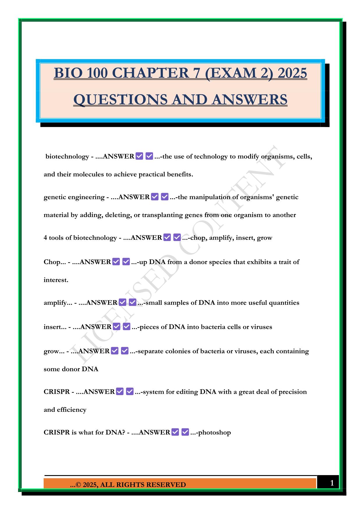 BIO 100 CHAPTER 7 (EXAM 2) 2025 QUESTIONS AND ANSWERS