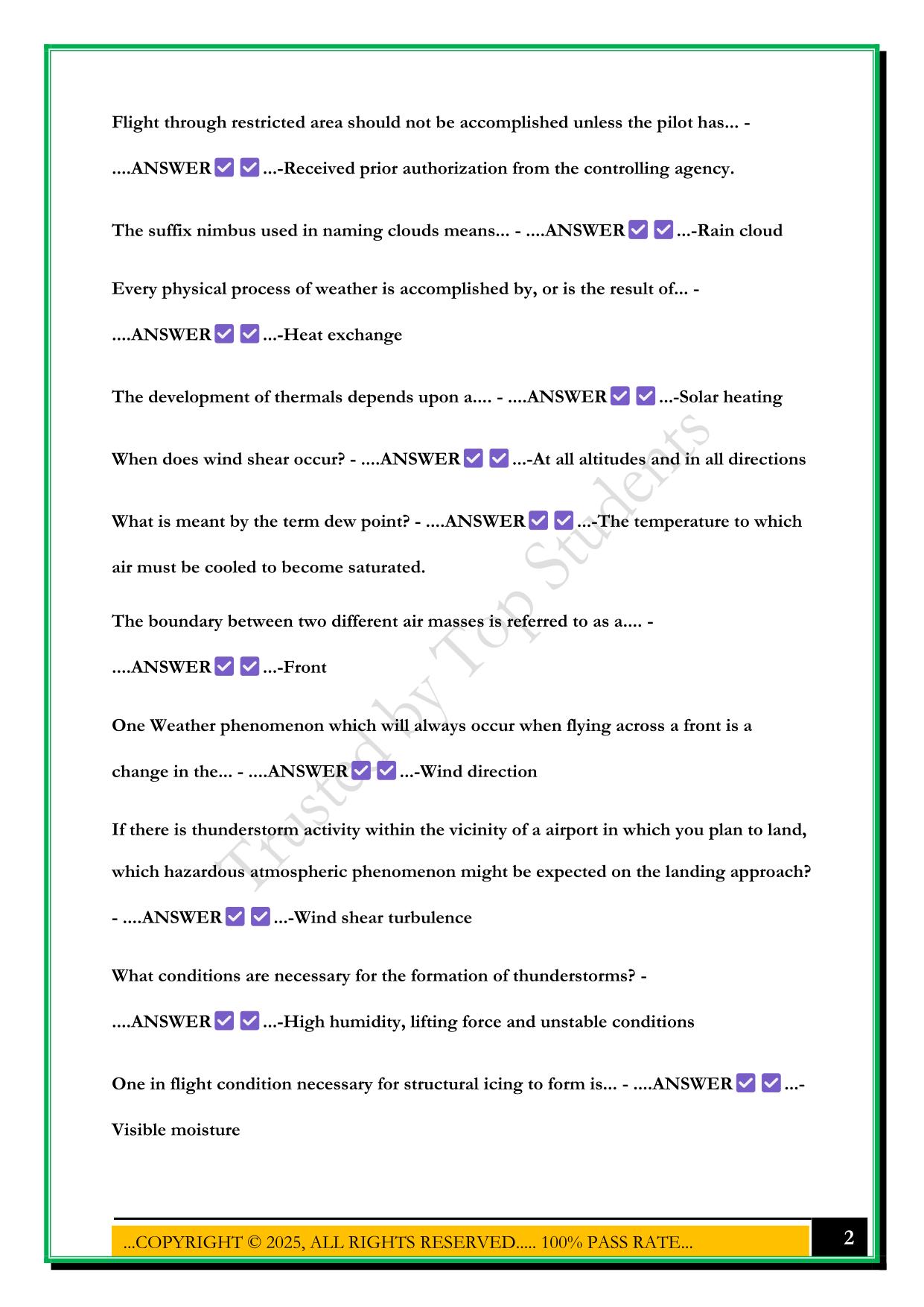 PPL GROUND SCHOOL EXAM 2025 QUESTIONS AND ANSWERS