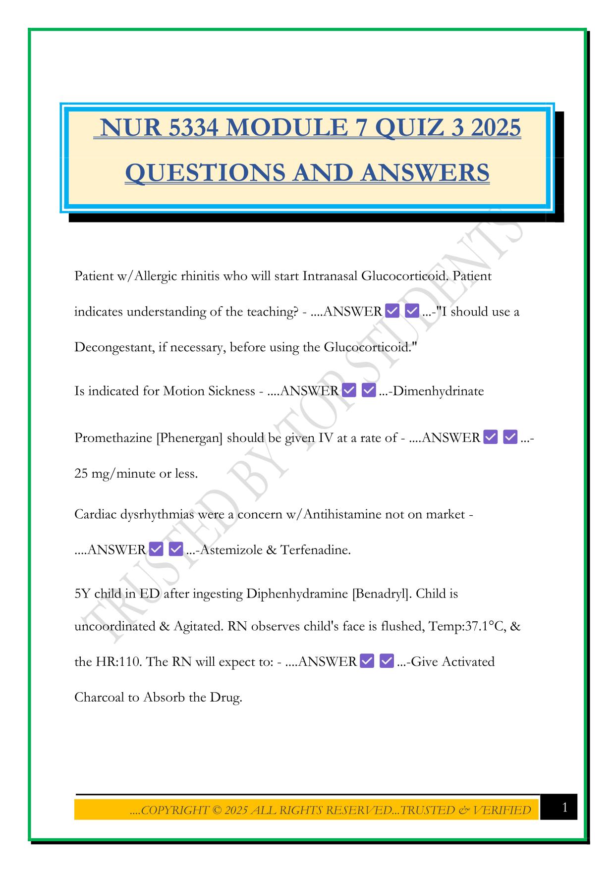 NUR 5334 MODULE 7 QUIZ 3 2025 QUESTIONS AND ANSWERS