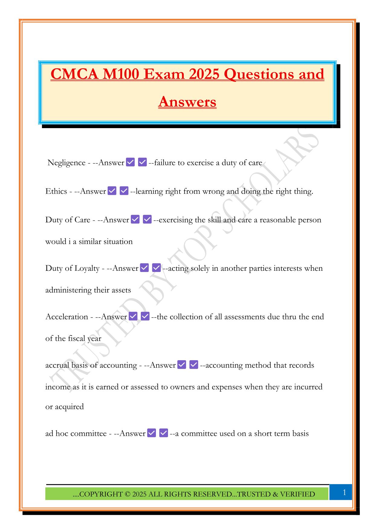 CMCA M100 Exam 2025 Questions and Answers