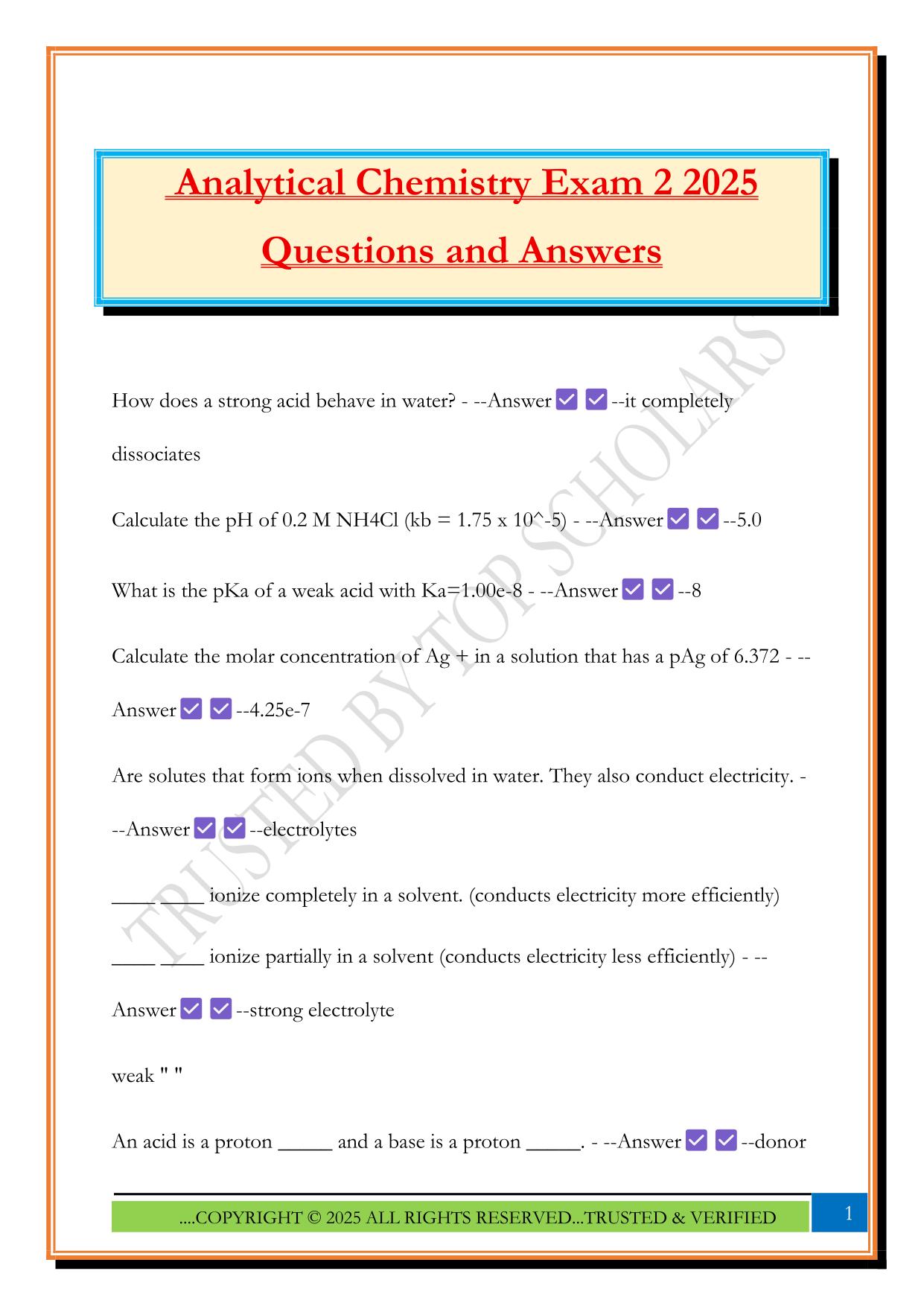 Analytical Chemistry Exam 2 2025 Questions and Answers