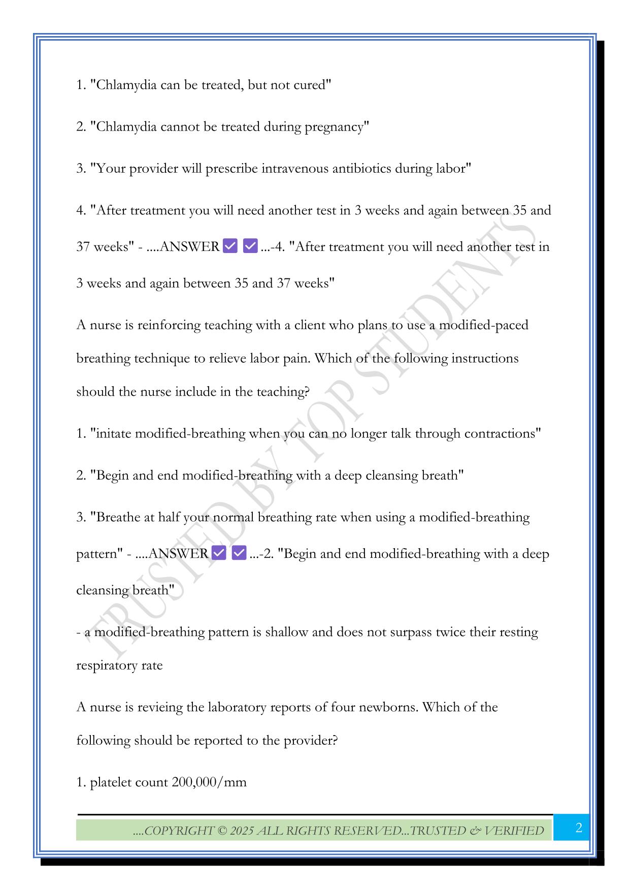 VIRTUAL ATI MATERNAL NEWBORN ASSESSMENT EXAM 2025 QUESTIONS AND ANSWERS|100% SOLVED